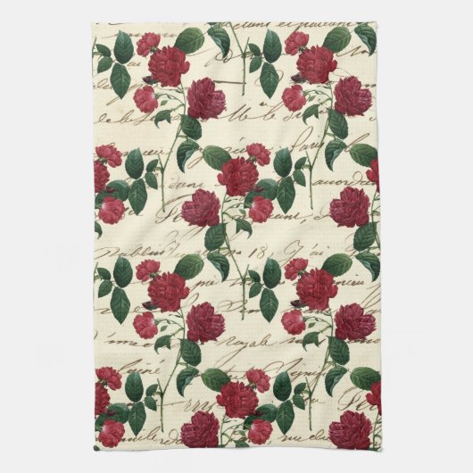 Prachtige rode rozen en klassieke  handschrift theedoek (Verticaal)
