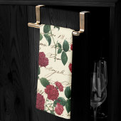 Prachtige rode rozen en klassieke  handschrift theedoek