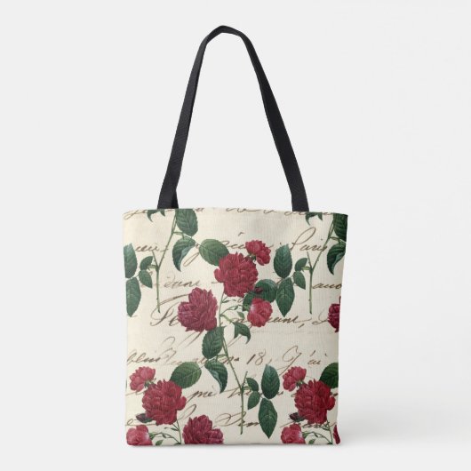 Prachtige rode rozen en klassieke  handschrift tote bag (Achterkant)