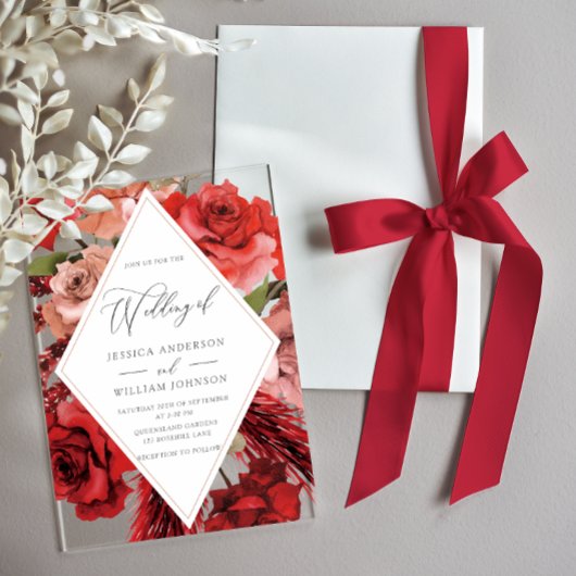 Prachtige rode rozen Lijst bruiloft Acryl Uitnodigingen