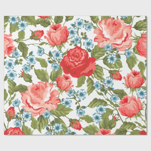 Prachtige rode rozen Retro Abstract Floral Pattern Cadeaupapier (Vlak)
