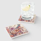 Prachtige rode vogel en bloemenzomer stenen onderzetter (Zijkant)