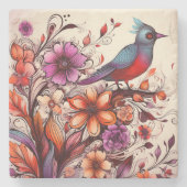 Prachtige rode vogel en bloemenzomer stenen onderzetter (Voorkant)