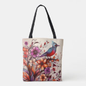 Prachtige rode vogel en bloemenzomer tote bag (Achterkant)