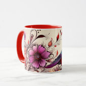 Prachtige rode vogel en bloemige aangepaste naam Z Mok (Voorkant links)