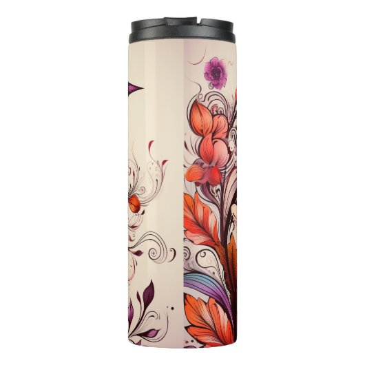 Prachtige rode vogel en bloemige aangepaste naam Z Thermosbeker (Achterkant)