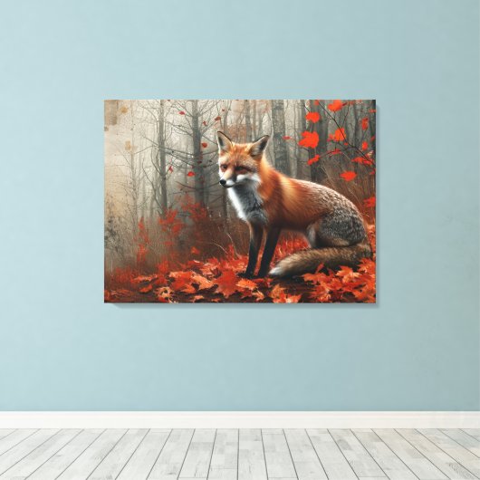  Prachtige Rode Vos Herfst Foliage 32x24 Canvas Afdruk (Insitu (Houten vloer))