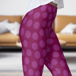 Prachtige rode wijn en roze polka dot patroon leggings