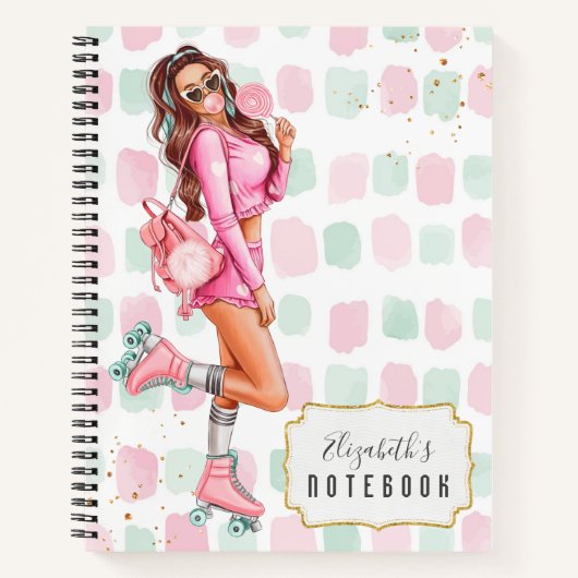 Prachtige Roller Skater Pink School Notitieboek (Voorkant)