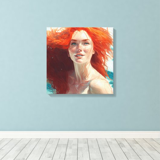 Prachtige roodharige die uit het water komt canvas afdruk (Insitu (Houten vloer))