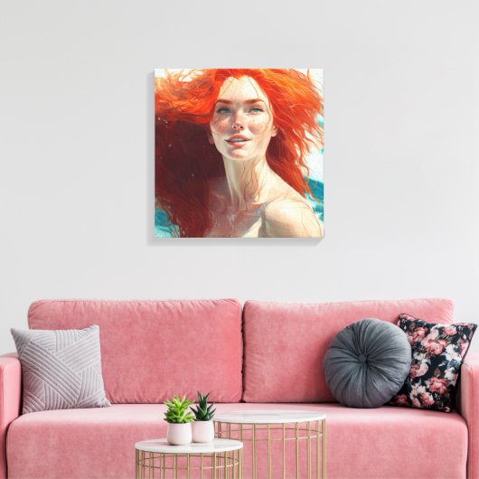 Prachtige roodharige die uit het water komt canvas afdruk (Insitu (Woonkamer))