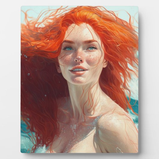 Prachtige roodharige die uit het water komt fotoplaat (Voorkant)