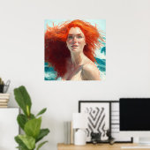 Prachtige roodharige die uit het water komt poster (Thuiskantoor)