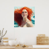 Prachtige roodharige die uit het water komt poster (Keuken)