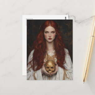 Prachtige roodharige godin met gouden schedel briefkaart