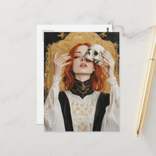 Prachtige roodharige vrouw met een schedel briefkaart