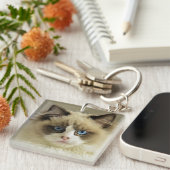 Prachtige rookkast met blauwe ogen sleutelhanger (Voorkant Rechts)