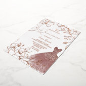 Prachtige Roos Gold Leaves Blush Quinceanera Folie Uitnodiging (Gedraaid)