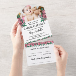 Prachtige Roses Floral Photo Naming Ceremony All In One Uitnodiging