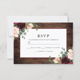 Prachtige Rotische Bourgogne Bloemen Elegant Weddi RSVP Kaartje