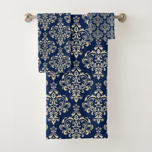 Prachtige Royal Blue Elegant Damask Pattern Bad Handdoek (Insitu)