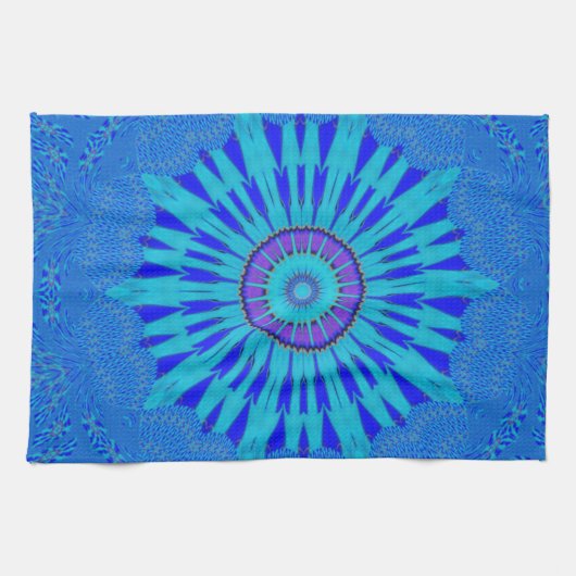 Prachtige Royal Blue Mandala Art Print Theedoek (Horizontaal)