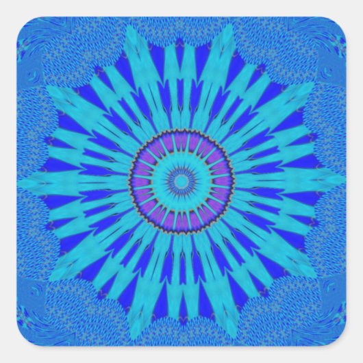 Prachtige Royal Blue Mandala Art Print Vierkante Sticker (Voorkant)