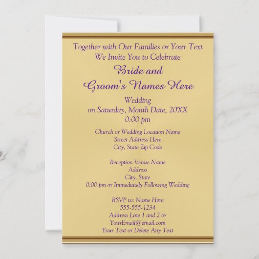 Prachtige Royal Paarse en gouden bruiloft uitnodig Kaart (Achterkant)