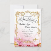 prachtige roze achtergrond met gouden florale rand kaart (Voorkant)