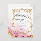 prachtige roze achtergrond met gouden florale rand kaart (Voorkant / Achterkant)