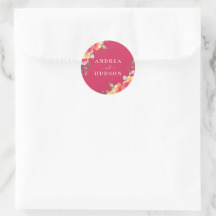 Prachtige Roze Aquarel Bloemen Bruiloft Ronde Sticker