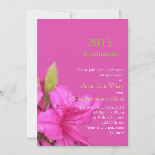 Prachtige roze azalea bloemen afstuderen invitatie kaart (Voorkant)