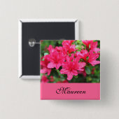 prachtige roze azalea bloemen naamknop vierkante button 5,1 cm (Voorkant /achterkant)