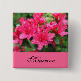 prachtige roze azalea bloemen naamknop vierkante button 5,1 cm