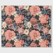 Prachtige roze blauw  bloemen cadeaupapier (Vlak)