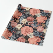 Prachtige roze blauw  bloemen cadeaupapier (Uitgerold)