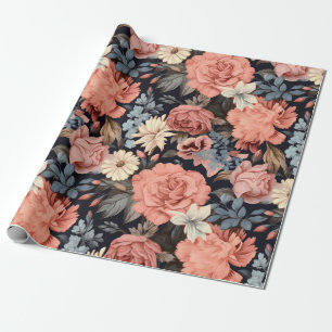 Prachtige roze blauw bloemen cadeaupapier