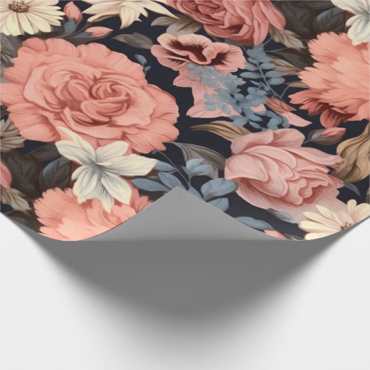 Prachtige roze blauw  bloemen cadeaupapier (Hoek)