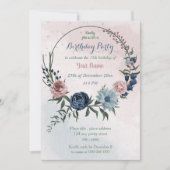 prachtige roze blauwe florale geboortedag kaart (Voorkant)