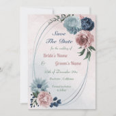 prachtige roze blauwe florale geometrie save the date (Voorkant)