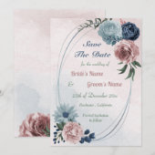 prachtige roze blauwe florale geometrie save the date (Voorkant / Achterkant)