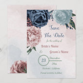 prachtige roze blauwe griesgriep save the date (Voorkant / Achterkant)