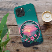 Prachtige roze-Blauwgroen tropische bloemenzonnekr Case-Mate iPhone Case