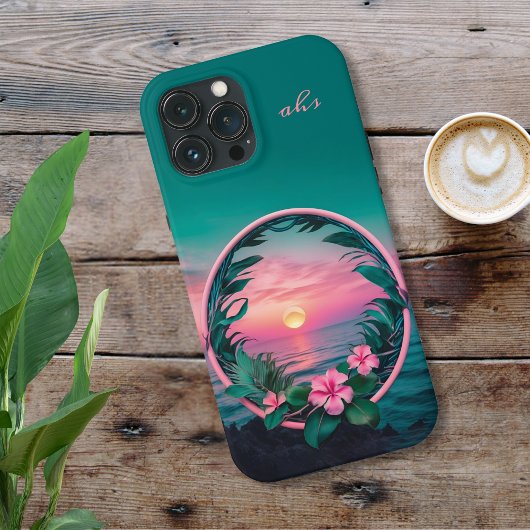 Prachtige roze-Blauwgroen tropische bloemenzonnekr Case-Mate iPhone Case