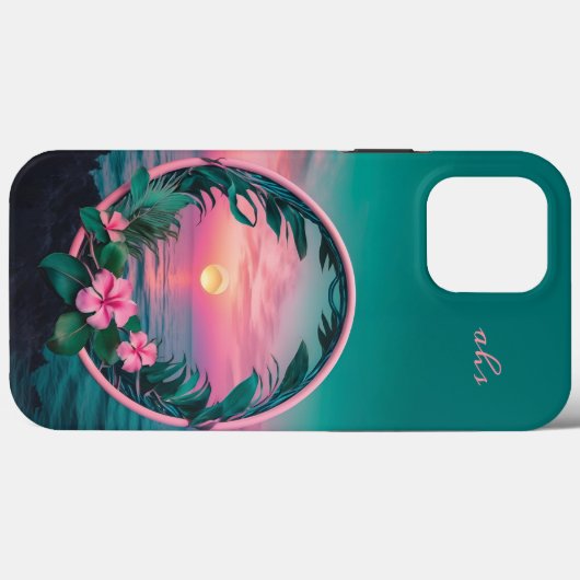 Prachtige roze-Blauwgroen tropische bloemenzonnekr Case-Mate iPhone Case (Achterkant (horizontaal))