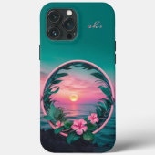 Prachtige roze-Blauwgroen tropische bloemenzonnekr Case-Mate iPhone Case (Achterkant)
