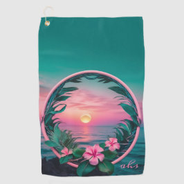 Prachtige roze-Blauwgroen tropische bloemenzonnekr Golfhanddoek