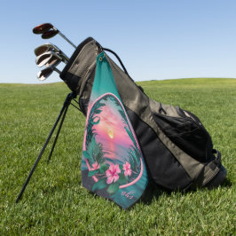 Prachtige roze-Blauwgroen tropische bloemenzonnekr Golfhanddoek