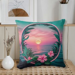 Prachtige roze-Blauwgroen tropische bloemenzonnekr Kussen