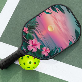 Prachtige roze-Blauwgroen tropische bloemenzonnekr Pickleball Paddle